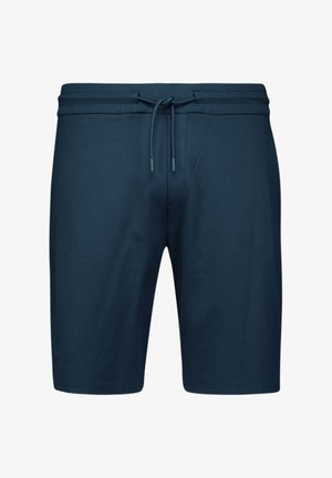 Navy blauwe shorts van een katoenmix met een elastische tailleband, koordsluiting en zijzakken; gladde textuur en knielange pasvorm.
