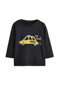 Fekete hosszú ujjú ing sárga taxi grafikával, "TAXI" felirattal, kockás mintával és "HONK HONK" felirat részlettel. Pamut anyagból.