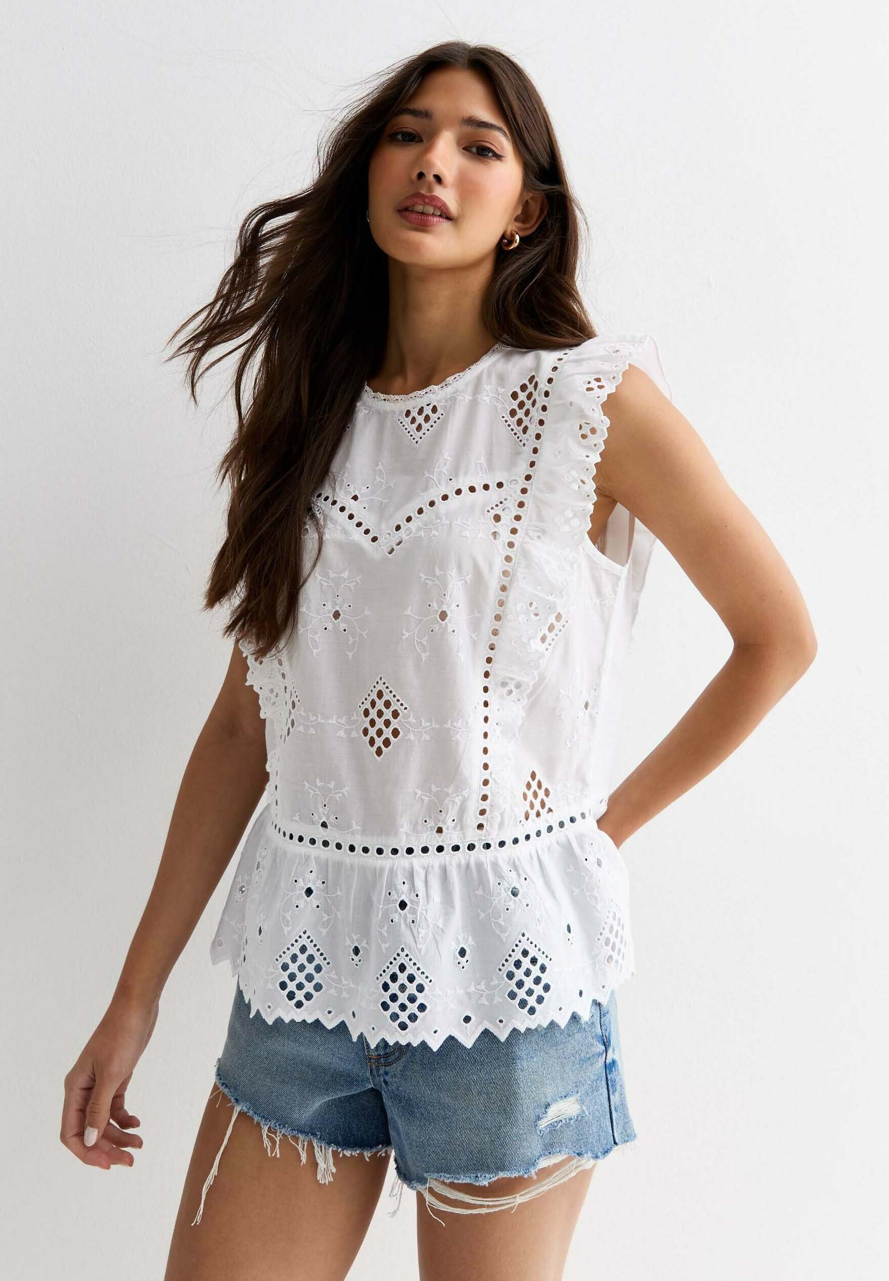Chemisier New Look Coton Blanc - Col Brodé, Taille S, Neuf Avec étiquette