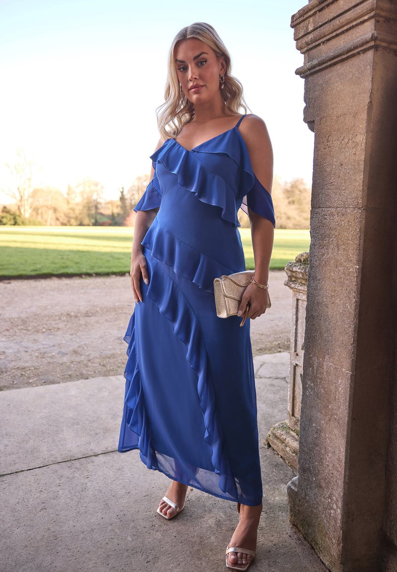 sachin and babi light blue dress DIANE VON FURSTENBERG Aya cold-shoulder printed chiffon maxi dress