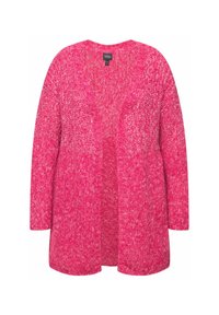 Cardigan aperto in un vivace rosa, realizzato in materiale a maglia testurizzata con maniche lunghe e una vestibilità rilassata. Senza chiusure né motivi; finitura liscia.