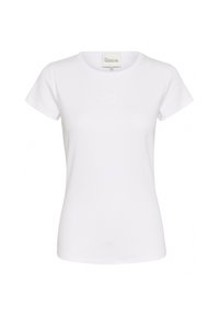 White short-sleeve T-shirt made of soft cotton, featuring a crew neckline and subtle embroidered logo on the chest. Classic fitted shape.