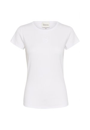 White short-sleeve T-shirt made of soft cotton, featuring a crew neckline and subtle embroidered logo on the chest. Classic fitted shape.