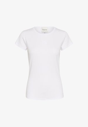 Biela krátkoprstá tričko vyrobené z jemnej bavlny, s klasickým okrúhlym výstrihom a jemne vyšívaným logom na hrudi. Klasický priliehavý strih.