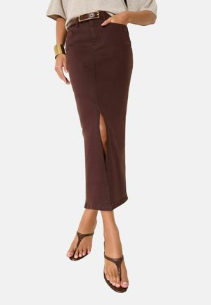 SPLIT FRONT  MIDI   - Bleistiftrock - chocolate brown