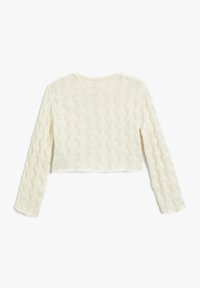 Pullover cropped a maniche lunghe in crema, con un motivo tessuto a trama. Realizzato in un materiale morbido e leggero con scollo rotondo.