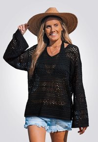 EYELET COVER UP - Strickpullover - black