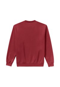 Sweatshirt bordeaux avec un col rond, des manches longues et des bords-côtes aux poignets et à l'ourlet. Texture douce, design uni sans motifs ni accents.