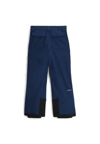 Pantaloni da neve in navy realizzati in un tessuto resistente, con polsini neri rinforzati, doppie tasche posteriori e un design elegante a gamba dritta.
