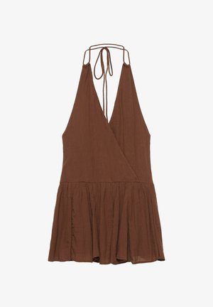 PULL&BEAR, SHORT HALTER NECK WITH SURPLICE NECKLINE - DRESS - Robe de jour - brown