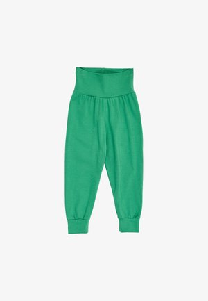 Pantaloni jogger verdi a vita alta con ampia fascia elastica in vita e polsini aderenti, progettati per una vestibilità comoda e rilassata.