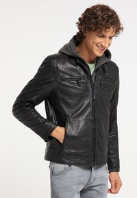 Mustang Leren jas - schwarz