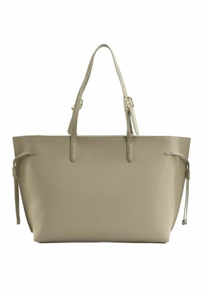 Sac cabas Furla en cuir taupe avec deux bretelles réglables et des détails à cordon sur les côtés, forme rectangulaire.