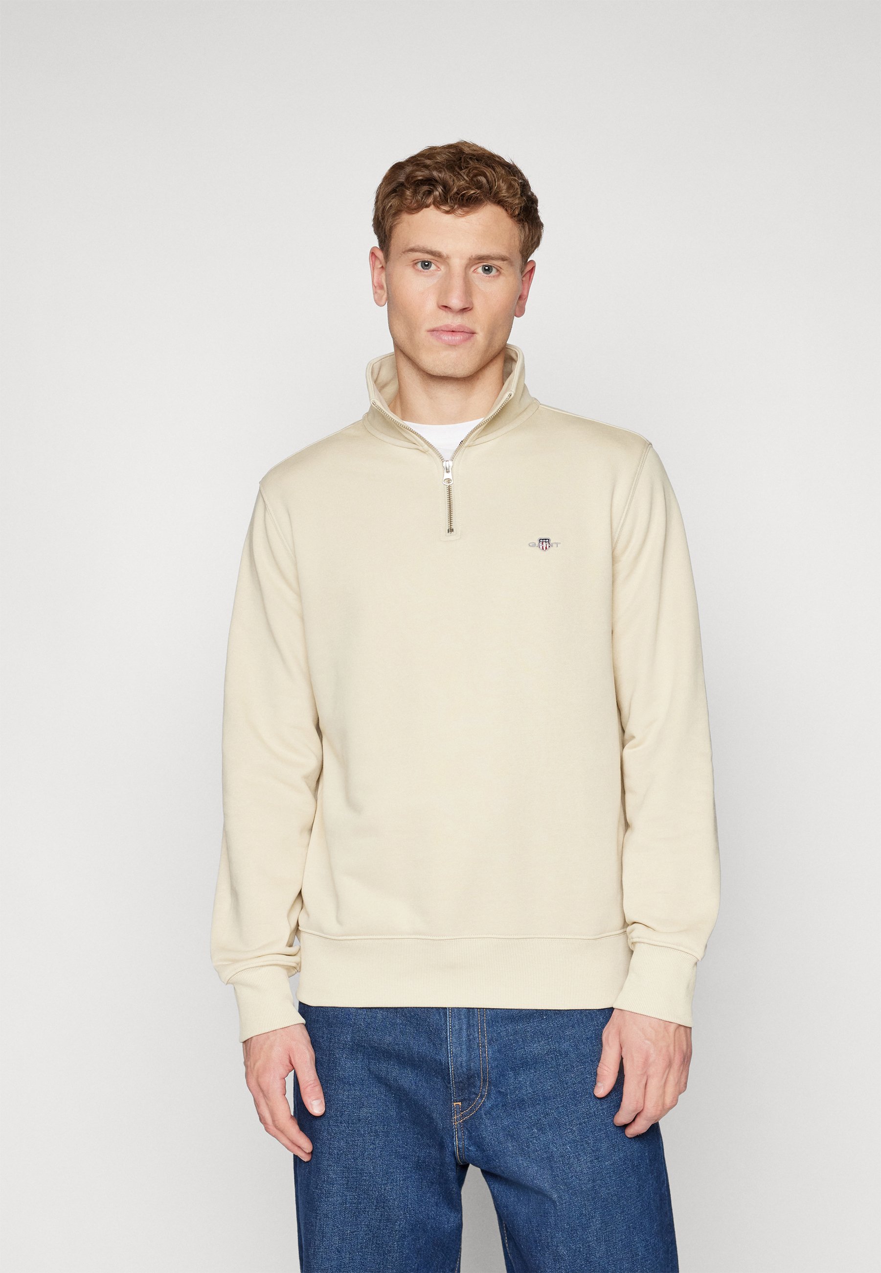 Sweat-shirt Homme GANT à Col En C - Coupe Décontractée, Logo Brodé, Haute Teneur En Coton