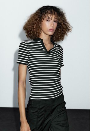 STRIPED JOHNNY COLLAR - Poloshirt - black