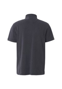 Polo à manches courtes gris foncé vu de dos avec un col plat et des coutures visibles le long des coutures.