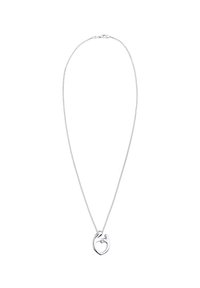 Sølv halskæde med en tynd kæde og en hjerteformet vedhæng med en lille sten som accent. Glat tekstur og minimalistisk design.