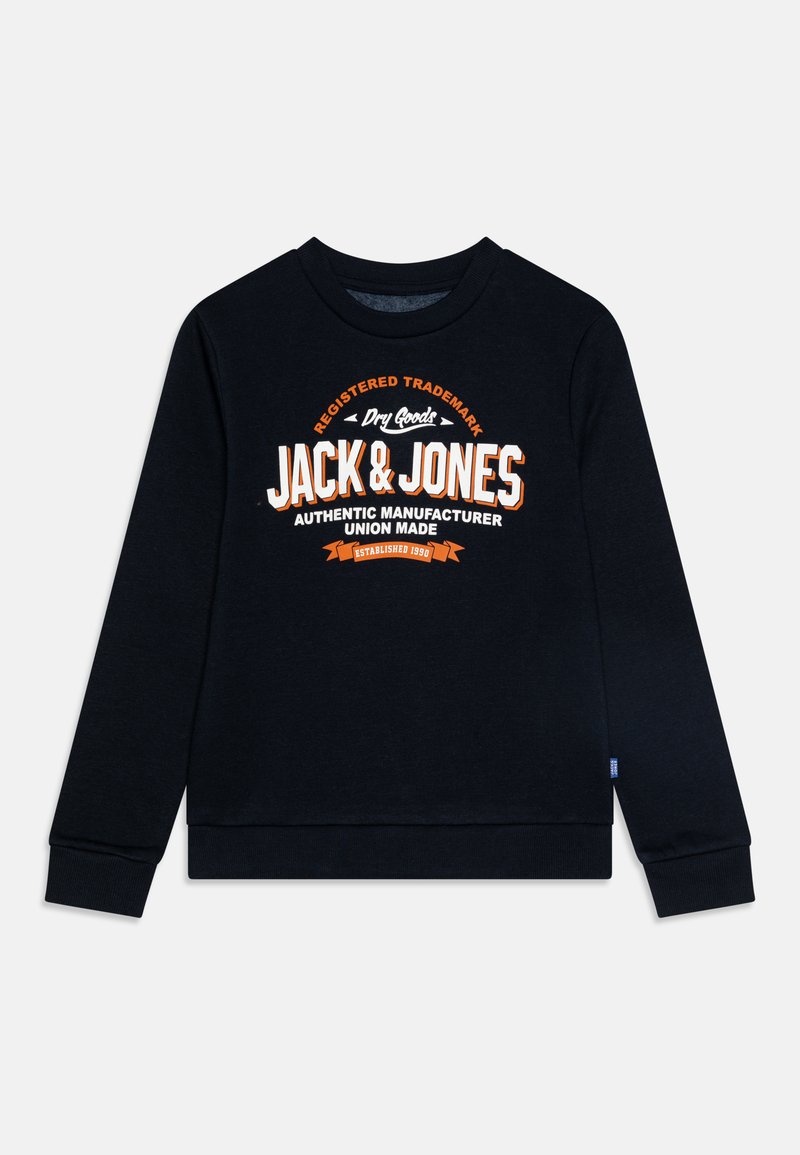Jūras spēku sporta krekls ar ribotām piedurknēm un apakšmalu. Priekšpusē ir balta un oranža "Jack & Jones" grafika un teksts. Mīksta kokvilnas maisījuma audums.