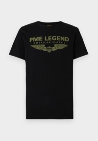 Černé bavlněné tričko s zeleným grafickým potiskem "PME LEGEND AMERICAN CLASSIC" se vzorem křídel. Krátké rukávy a kulatý výstřih.