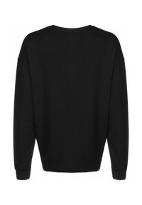 Sudadera negra de manga larga, diseño liso, con puños y dobladillo acanalados, mostrada desde la parte posterior sobre un fondo blanco.