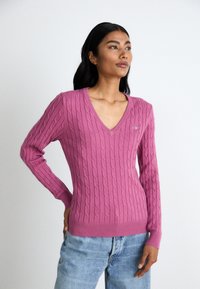GANT STRETCH CABLE V-NECK - Stickad tröja - dark lavender