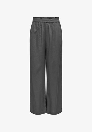 Gray, wide-leg pants made from soft fabric with an elasticated waistband. Features a loose fit and a smooth texture.