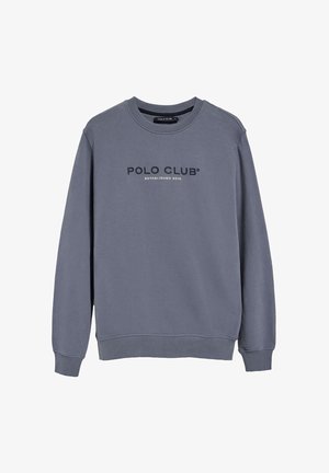 Grauer Sweatshirt aus weichem Material, mit Rundhalsausschnitt, gerippten Bündchen und einem Logo-Print "POLO CLUB" mit "ESTABLISHED 2012" darunter.