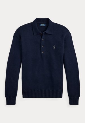 Polo Ralph Lauren, KNIT COTTON POLO-COLLAR SWEATER - Svetrík - hunter navy