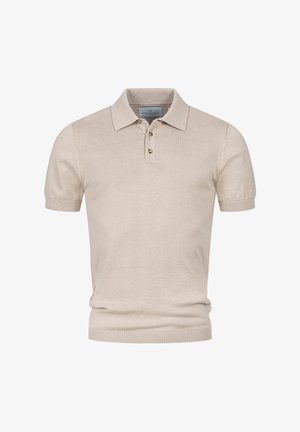 Kortermet polo-skjorte i beige bomull, med krage, tre-knappslukking og ribbestrikket kant for en tettsittende look.