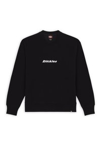 Svart sweatshirt i bomullsblandning. Har ribbade muddar och halsringning. Centrerad vit "Dickies"-logotyp på framsidan.