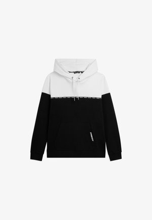 Felpa con cappuccio con la parte superiore bianca, la parte inferiore nera, una banda con il marchio "FREDDY" bianca e nera sul petto, tasca a marsupio e coulisse.