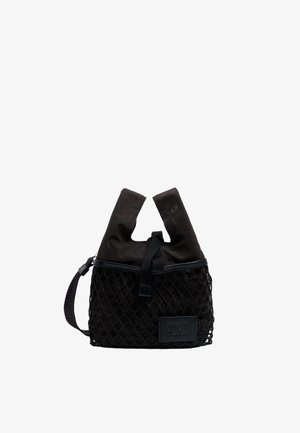 Sac noir avec une section inférieure en filet texturé et une partie supérieure lisse. Équipé de deux poignées et d'une bandoulière pour des options de porté polyvalentes.