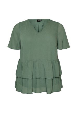 Zizzi, BLUSE MIT V-AUSSCHNITT UND RÜSCHEN - Bluse - grün