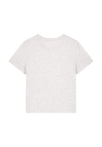 T-shirt gris à manches courtes avec un col rond. Design simple, texture douce et dos sans couture. Pas de motifs ni de logos visibles.