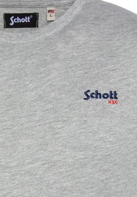 Sudadera gris hecha de una mezcla de algodón, con un cuello redondo acanalado, logo bordado "Schott" en azul y rojo, con un acabado de tejido texturizado.
