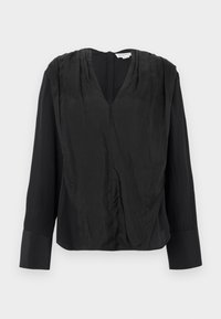 V NECK GATHERED - Blouse - black
