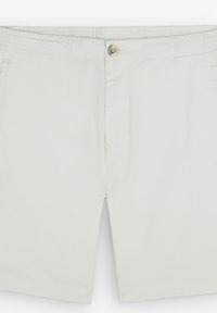 Lyse beige shorts lavet af bomuld, med knaplukning, to sidelommer og en flad front. Glat tekstur uden synlige mønstre.