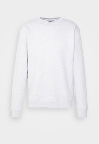 Sweatshirt gris clair en mélange de coton, avec un col rond, des manches longues et un logo brodé discret sur la poitrine.