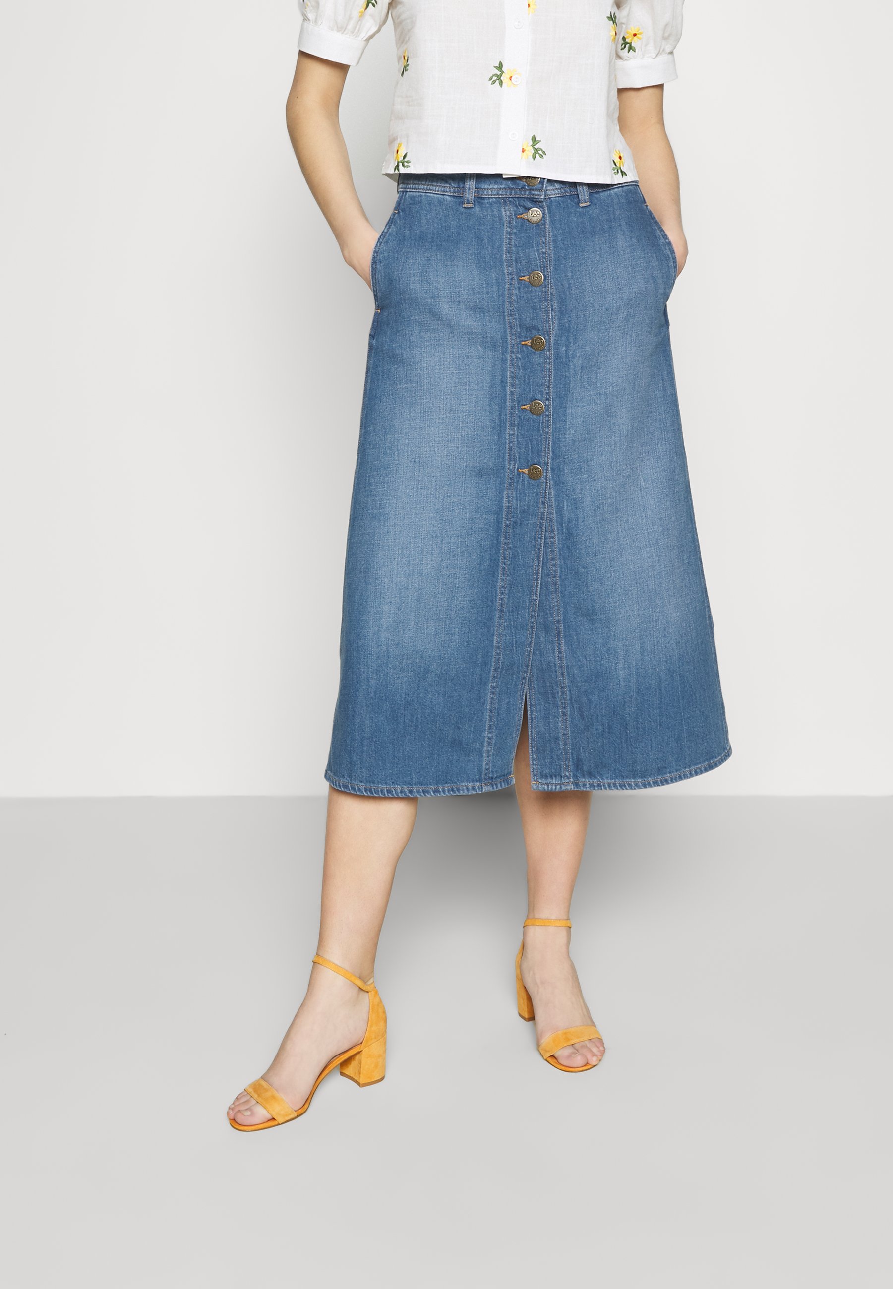 Lee BUTTON THROUGH - Jeansrok - mid wick/Blauw denim/bluedenim - Zalando.nl