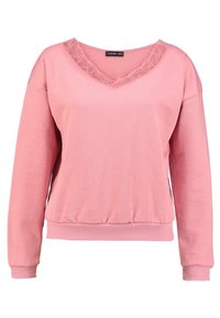 Felpa rosa a maniche lunghe con rifinitura in pizzo a V, polsini e fascia in costina.