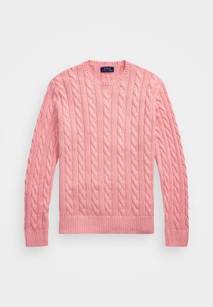 Vaaleanpunainen sákkipaita, jossa on pyöreä pääntie ja resorireunukset. Ominaisuuksiin kuuluu teksturoitu kuvio ja pitkät hihat. Valmistettu pehmeästä neulemateriaalista.