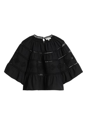 Marc O'Polo, BLOUSE, FLARED SHAPE, ROUND NECK, EMBROIDERY DETAILS, SHORT SLEEVE, SOLID - Blouse - black