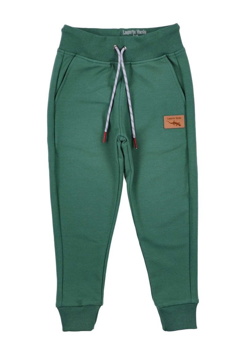 Groene sweatpants gemaakt van een zachte katoenmix, met een elastische tailleband met trekkoord, twee zijzakken en een leren labelaccent.