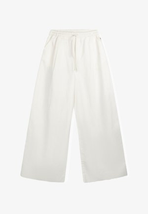 Pantalons larges blancs fabriqués à partir d'un matériau doux et léger. Caractéristiques : une taille élastique avec cordon de serrage et poches latérales.