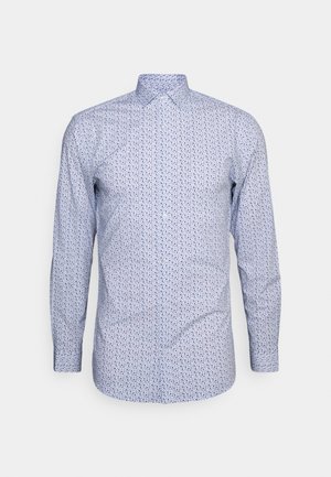 Long-sleeve shirt in light blue with a small floral pattern. Made of fabric with a smooth texture and features a classic collar and button front.