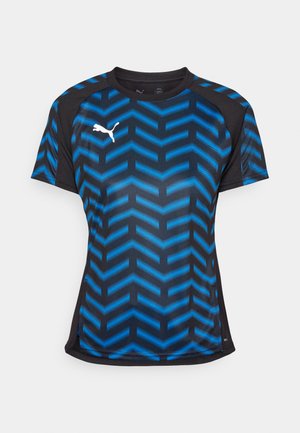 Maglietta a maniche corte Puma con motivo a chevron nero e blu, realizzata in tessuto leggero e traspirante, con scollatura rotonda e un sottile dettaglio del logo.