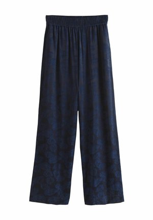 Pantaloni a gamba larga colore navy realizzati in un tessuto morbido, con un motivo floreale testurizzato e una vita elastica per il massimo comfort.