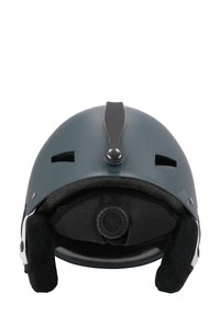 Mörkgrå hjälm med matt yta, justerbart snöre, tygfoder, ventilationsöppningar och en framträdande svart justeringshjul på baksidan.