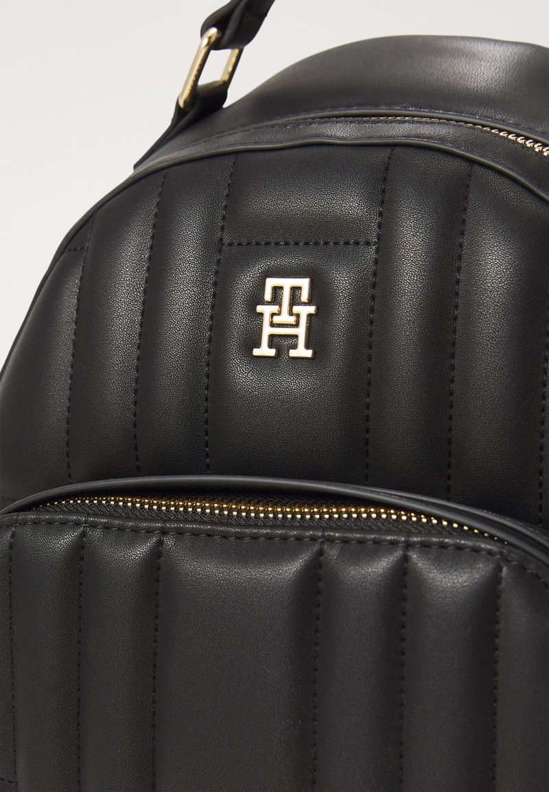 Tommy Hilfiger Black Textured Faux Leather Backpack with Gold Hardware Tommy Hilfiger Small Black Backpack Purse with Gold Hardware  main image 3