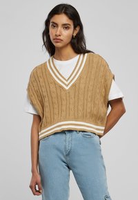 Urban Classics CROPPED COLLEGE SLIPOVER - Apdrukāts T-krekls - unionbeige